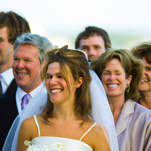 תמונת מצב של הזוג המאושר מוקף במשפחתם האוהבת במהלך הטקס
