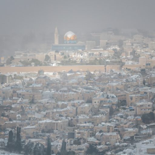 צילום פנורמי של ירושלים עטופה בשלג טרי, המציג את הניגוד בין העיר ההיסטורית למזג האוויר החריג.